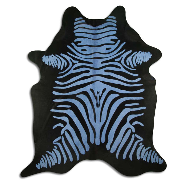 Hair-On Cowhide Rug Distressed Zebra Navy Blue On Black