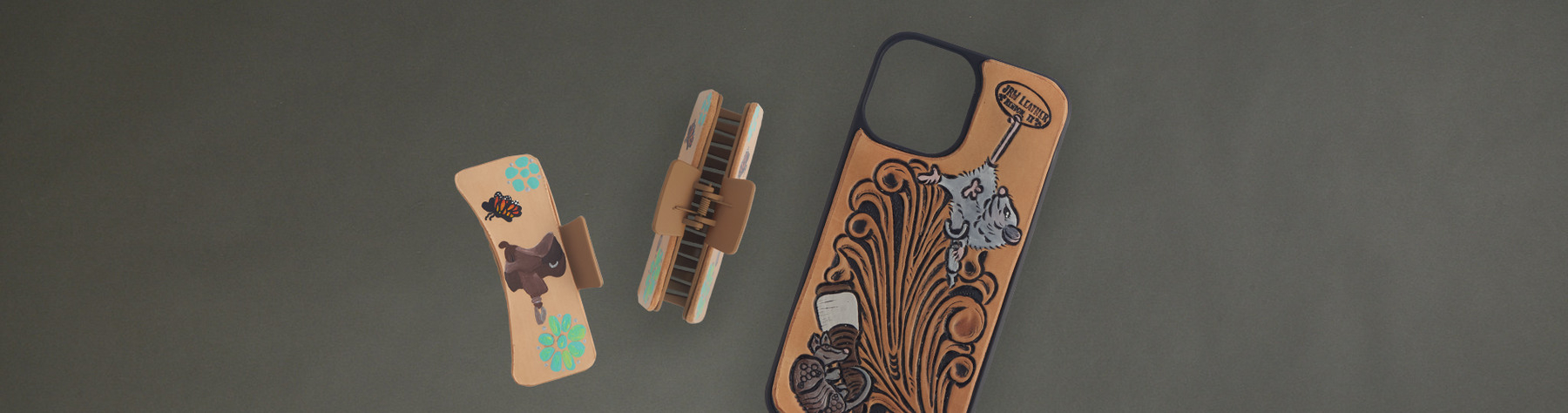 Gift Idea: Tooled Phone Case & Hair Clip with JRW Leather
