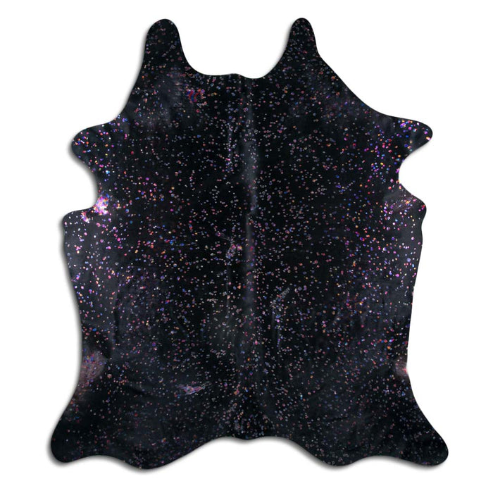 Hair-On Cowhide Rug Colorful Metallic On Black