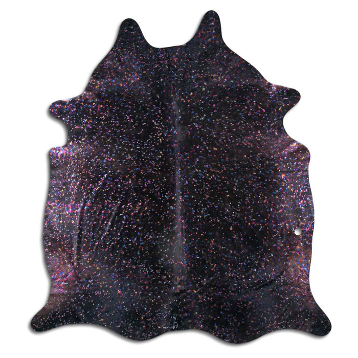 Hair-On Cowhide Rug Colorful Metallic On Black