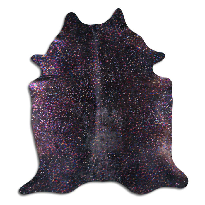 Hair-On Cowhide Rug Colorful Metallic On Black