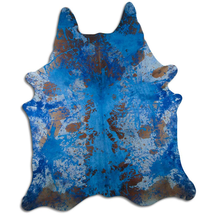 Hair-On Cowhide Rug Distressed Navy Blue