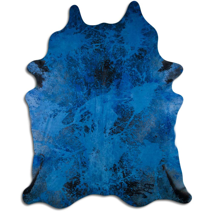 Hair-On Cowhide Rug Distressed Navy Blue