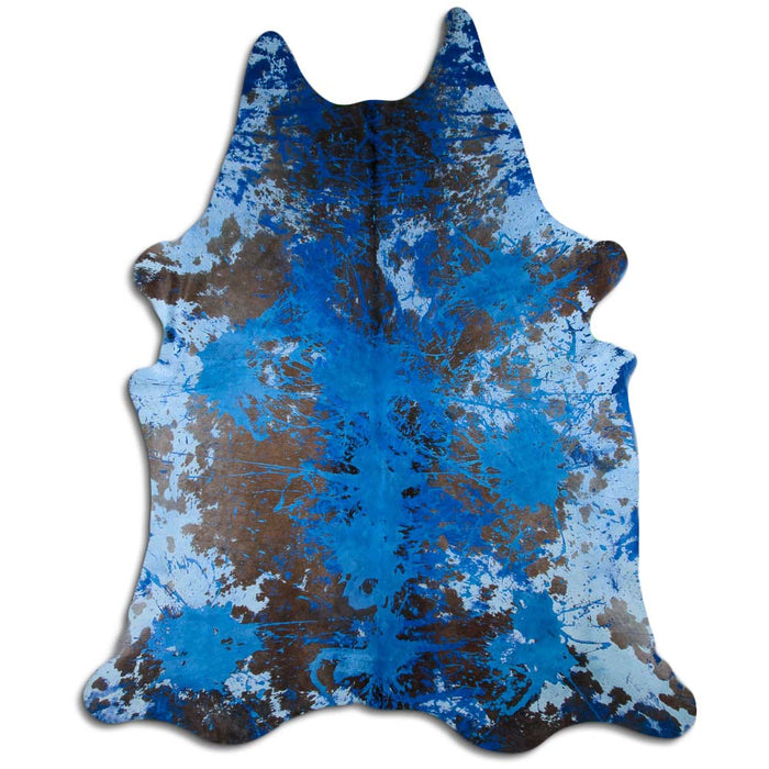 Hair-On Cowhide Rug Distressed Navy Blue