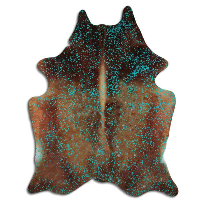 Hair-On Cowhide Rug Dyed Turquoise On Brown