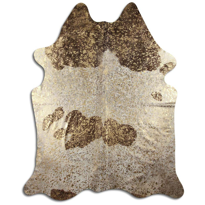 Hair-On Cowhide Rug Gold Metallic On Black And White