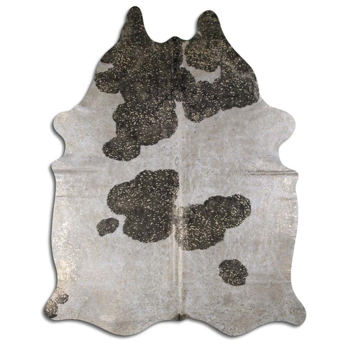 Hair-On Cowhide Rug Gold Metallic On Black And White