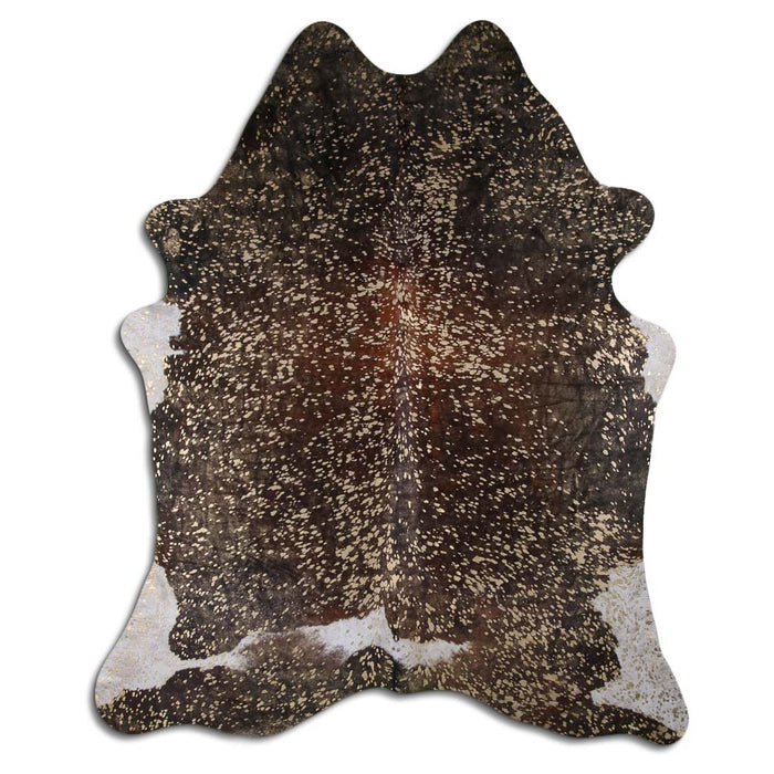 Hair-On Cowhide Rug Gold Metallic On Brown And White