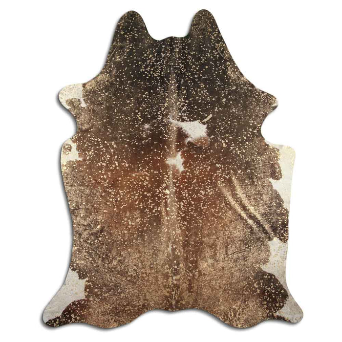 Hair-On Cowhide Rug Gold Metallic On Tricolor