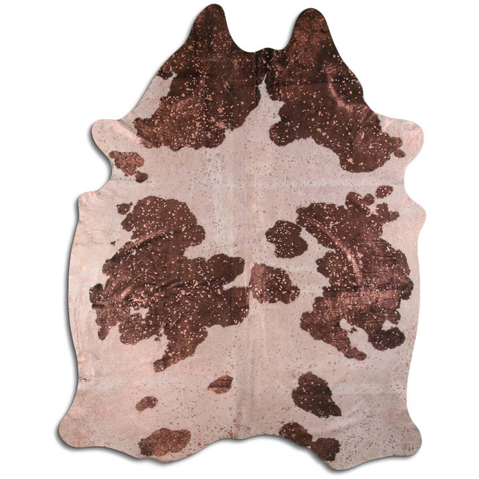 Hair-On Cowhide Rug Rose Gold Metallic On Black And White