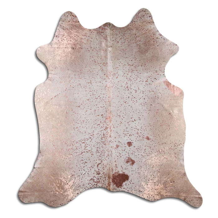 Hair-On Cowhide Rug Rose Gold Metallic On White