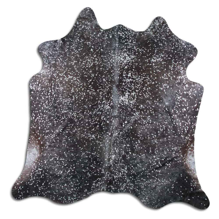 Hair-On Cowhide Rug Silver Metallic On Black