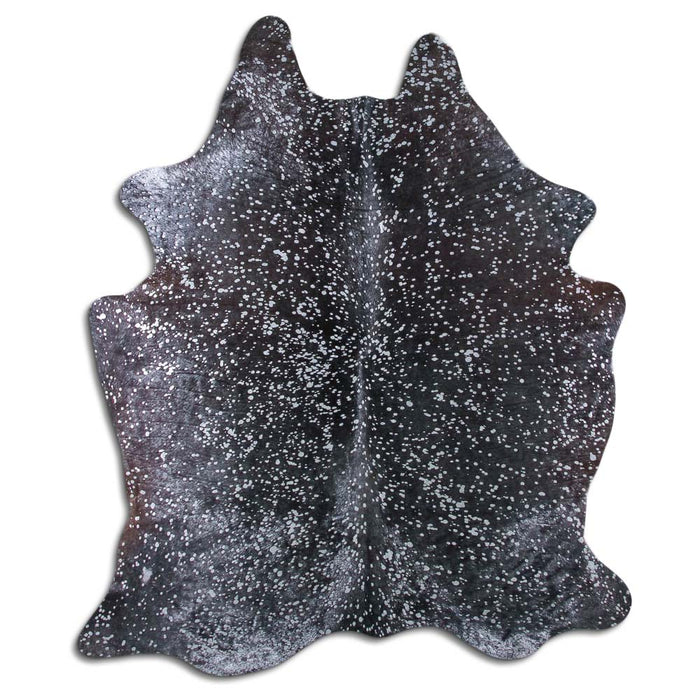 Hair-On Cowhide Rug Silver Metallic On Black