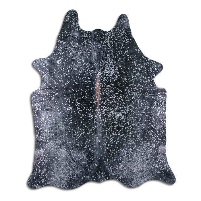 Hair-On Cowhide Rug Silver Metallic On Black