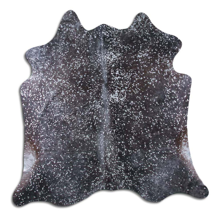 Hair-On Cowhide Rug Silver Metallic On Black