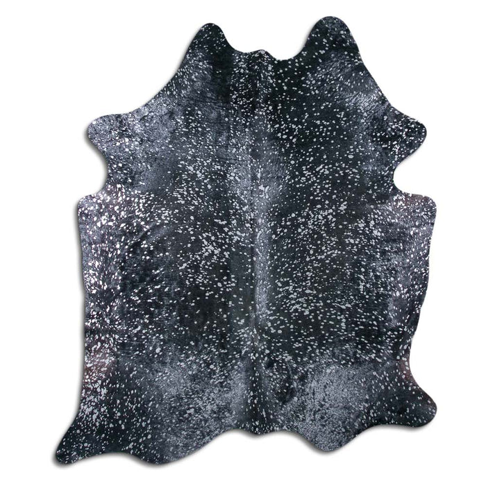 Hair-On Cowhide Rug Silver Metallic On Black