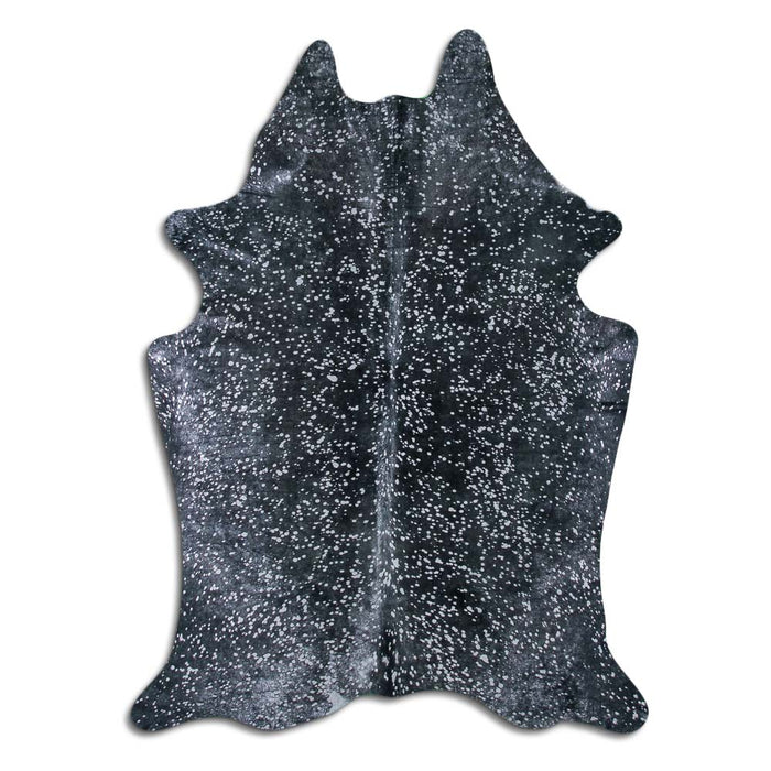 Hair-On Cowhide Rug Silver Metallic On Black