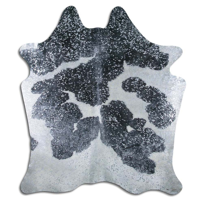 Hair-On Cowhide Rug Silver Metallic On Black And White