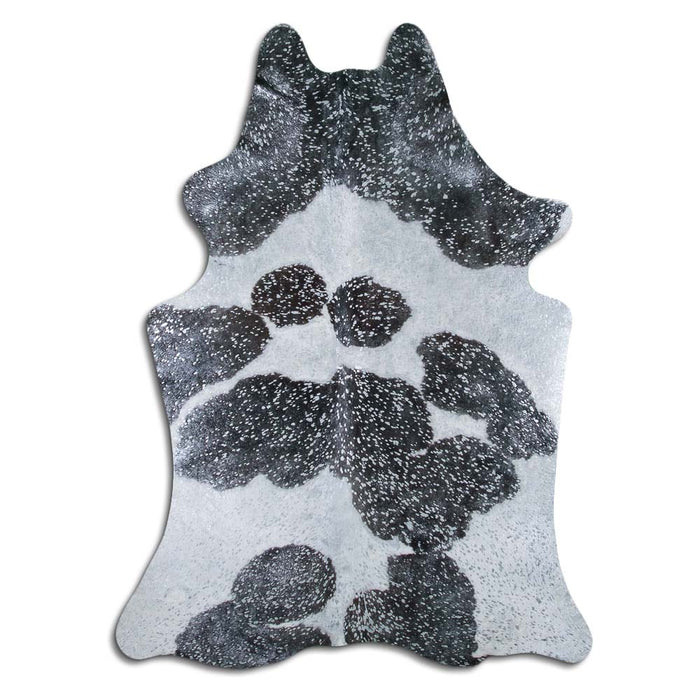 Hair-On Cowhide Rug Silver Metallic On Black And White