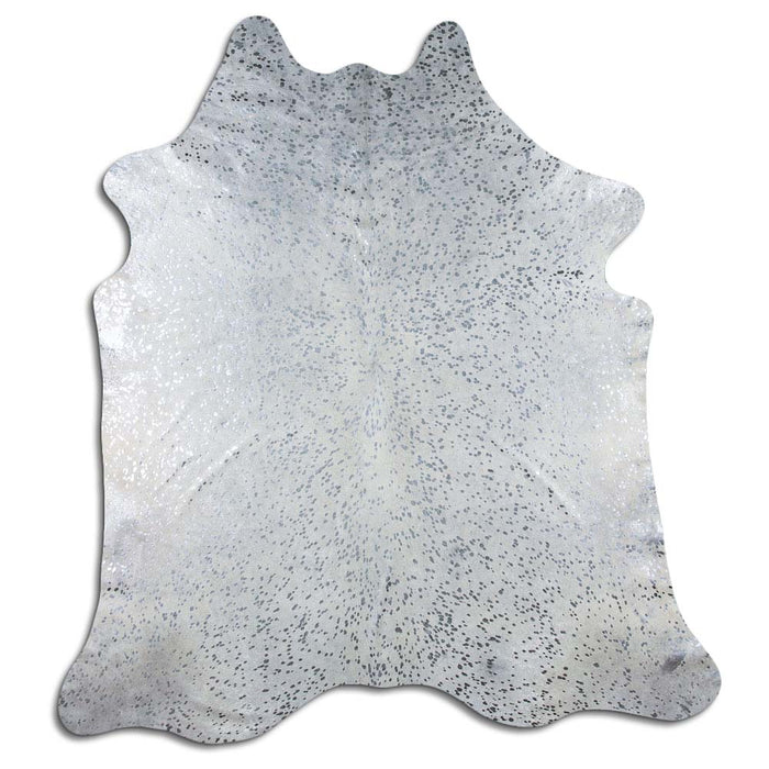 Hair-On Cowhide Rug Silver Metallic On White