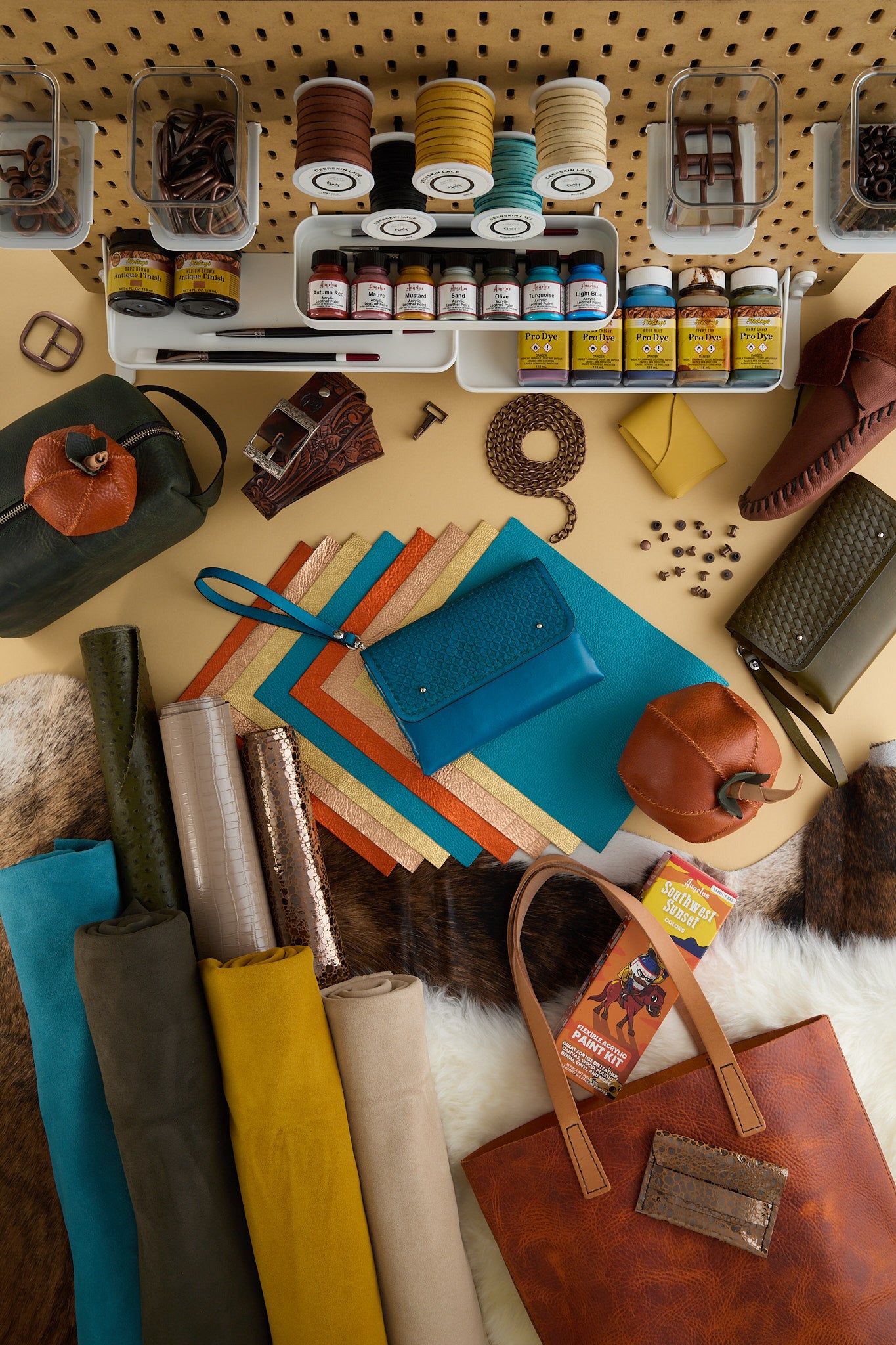 Fall Favorites: leather, paints, dyes, lace and finished projects in autumn colours