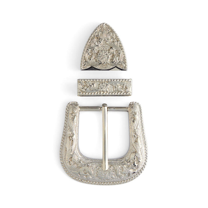Silver Floral & Rope Edge Buckle Set