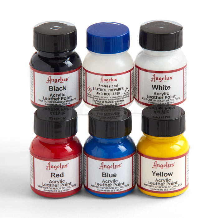  Angelus Leather Paint Kit- Basics Starter Kit Includes 5  Paints, Prep, & 5 Piece Paint Brush Set