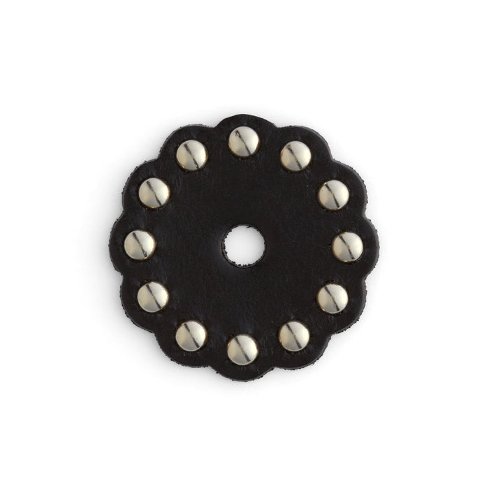Scalloped Black Leather Conchos
