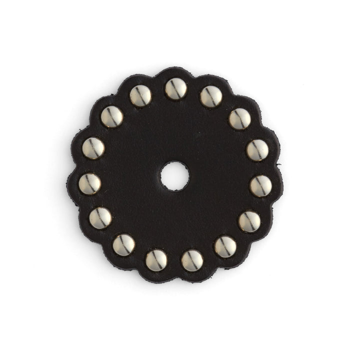 Scalloped Black Leather Conchos