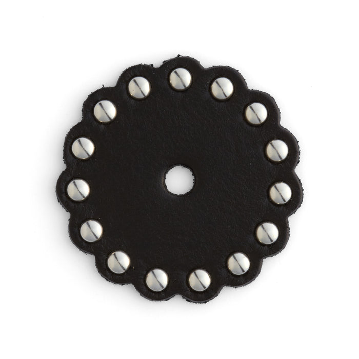 Scalloped Black Leather Conchos