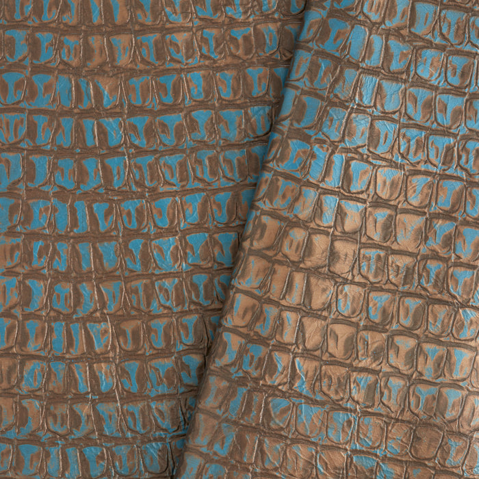 Croc Embossed Veg-Tan Single Shoulder Brown & Turquoise