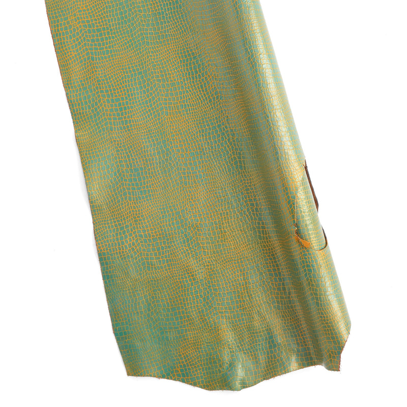 Bolso de hombro sencillo con estampado de cocodrilo en color verde y amarillo