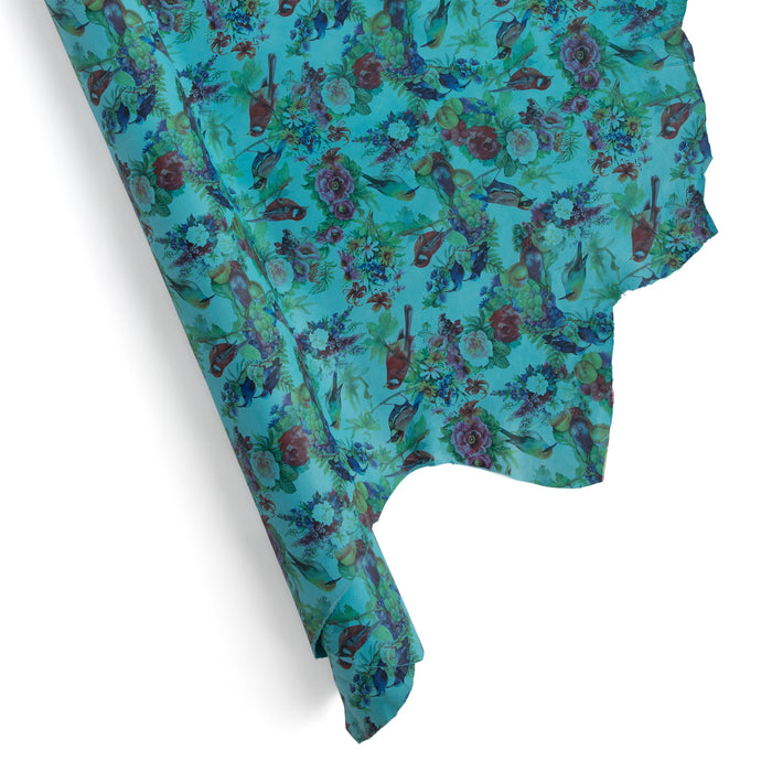 Floral Print Veg-Tan Sheepskin Turquoise